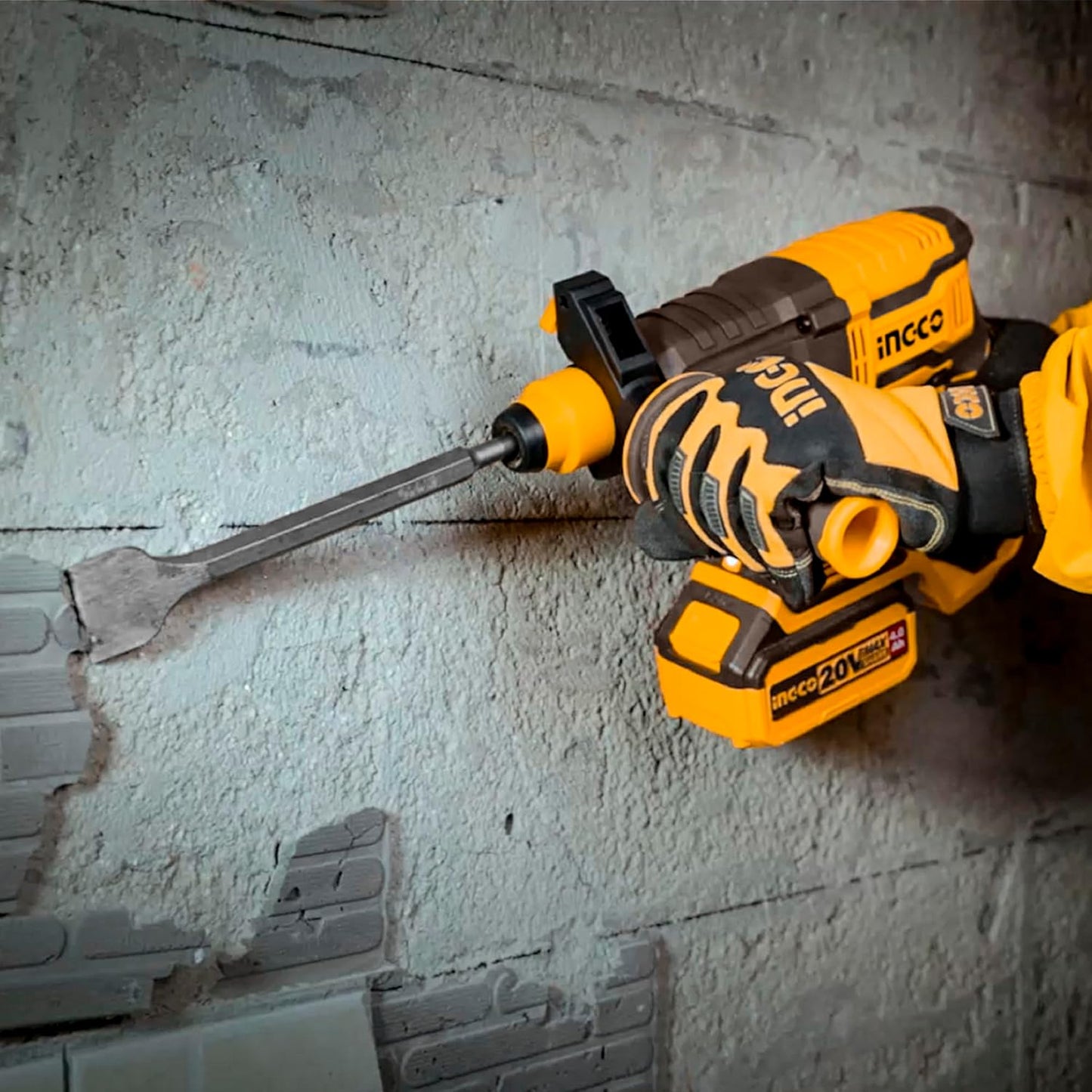 INGCO 20V Lithium-Ion SDS-Plus Rotary Hammer Drill (Body Only) with Brushless Motor, 4IN1 Function Adjust Knob, 2.0J, 5400BPM, 1100RPM, 3Pcs Drill Bits and 1Pcs Chisel CRHLI20208