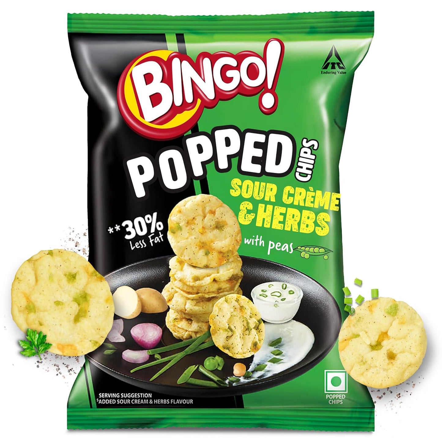 Bingo! Popped Chips – Airy, Crunchy, Zero-Gravity Snacks with 30% Less Fat (Sour Creme Flavour) – Not Fried, Not Baked, Just Popped! – 51.2g/48G(weight may vary)
