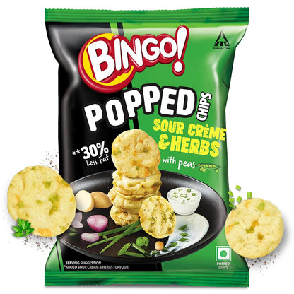 Bingo! Popped Chips – Airy, Crunchy, Zero-Gravity Snacks with 30% Less Fat (Sour Creme Flavour) – Not Fried, Not Baked, Just Popped! – 51.2g/48G(weight may vary)