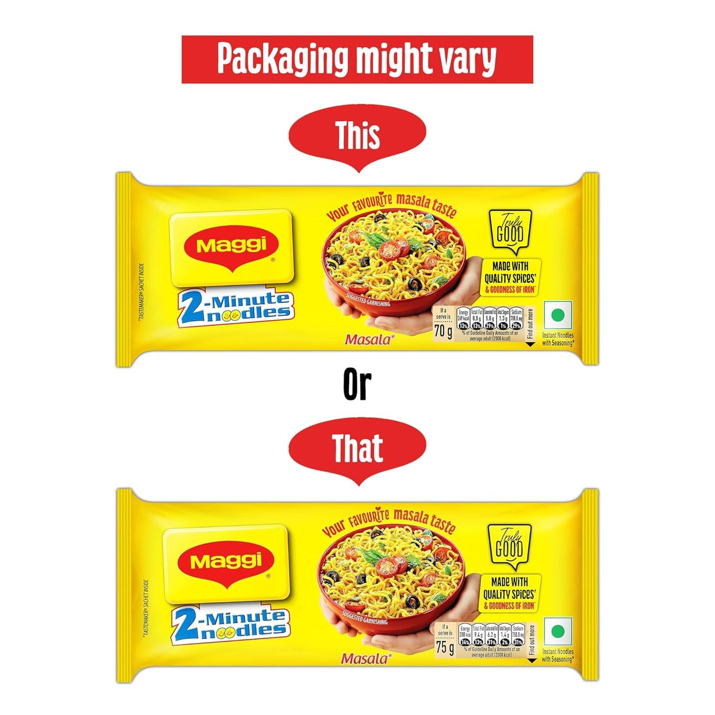 MAGGI 2-Minute Instant Noodles, Favourite Masala Taste, Masala Noodles With Goodness Of Iron, Made With Choicest Quality Spices, 280g/300g Pouch (weight may vary)