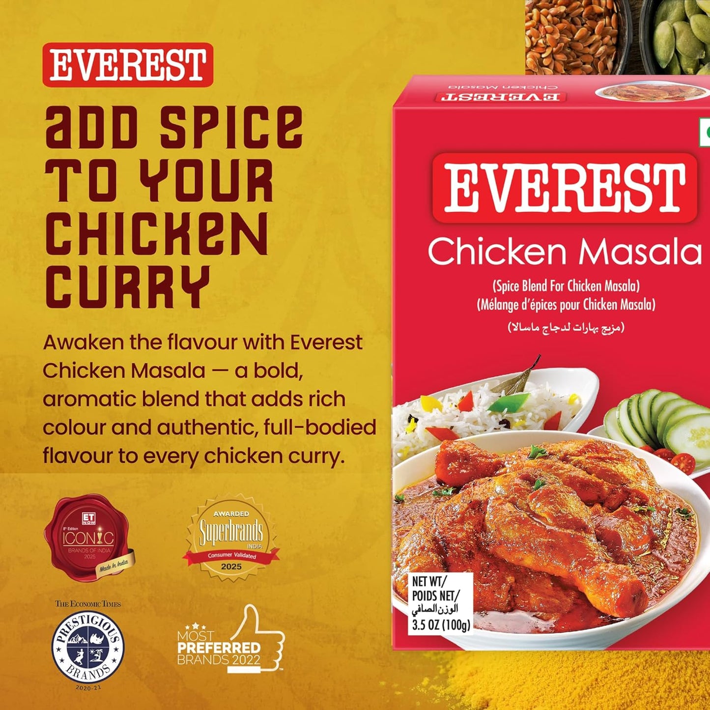 Everest Chicken Masala - 100g | Aromatic Spice Blend for Chicken Curry, Gravy & Indian Cooking | Balanced Flavourful Chicken Masala Powder