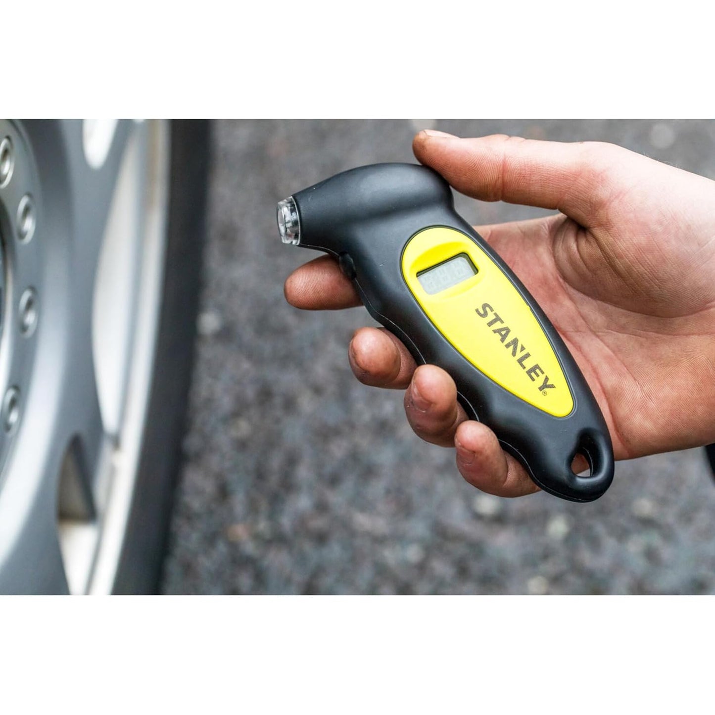 STANLEY STHT80874-0 Digital Tire Pressure Gauge with Integrated LED Display for Accurate Pressure Readings for Cars and Bikes, 0 to 6.2 Bar Working Pressure Range, 1 Year Warranty, YELLOW & BLACK