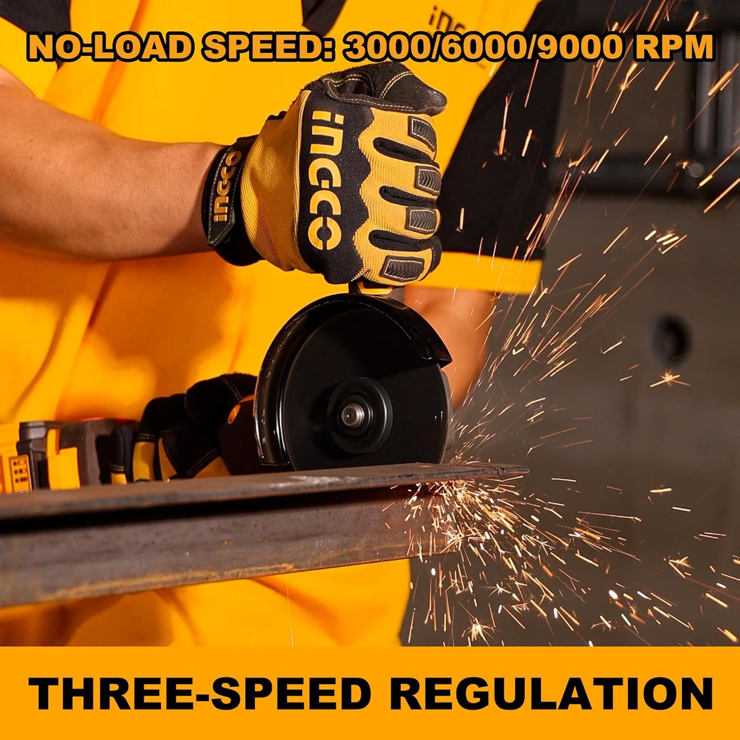 INGCO 20V Cordless Brushless Angle Grinder 100mm, 900W, M10, 3-Speed Adjustment 3000/6000/9000RPM, With 1Pcs 4.0Ah Battery And Charger CAGLI261021