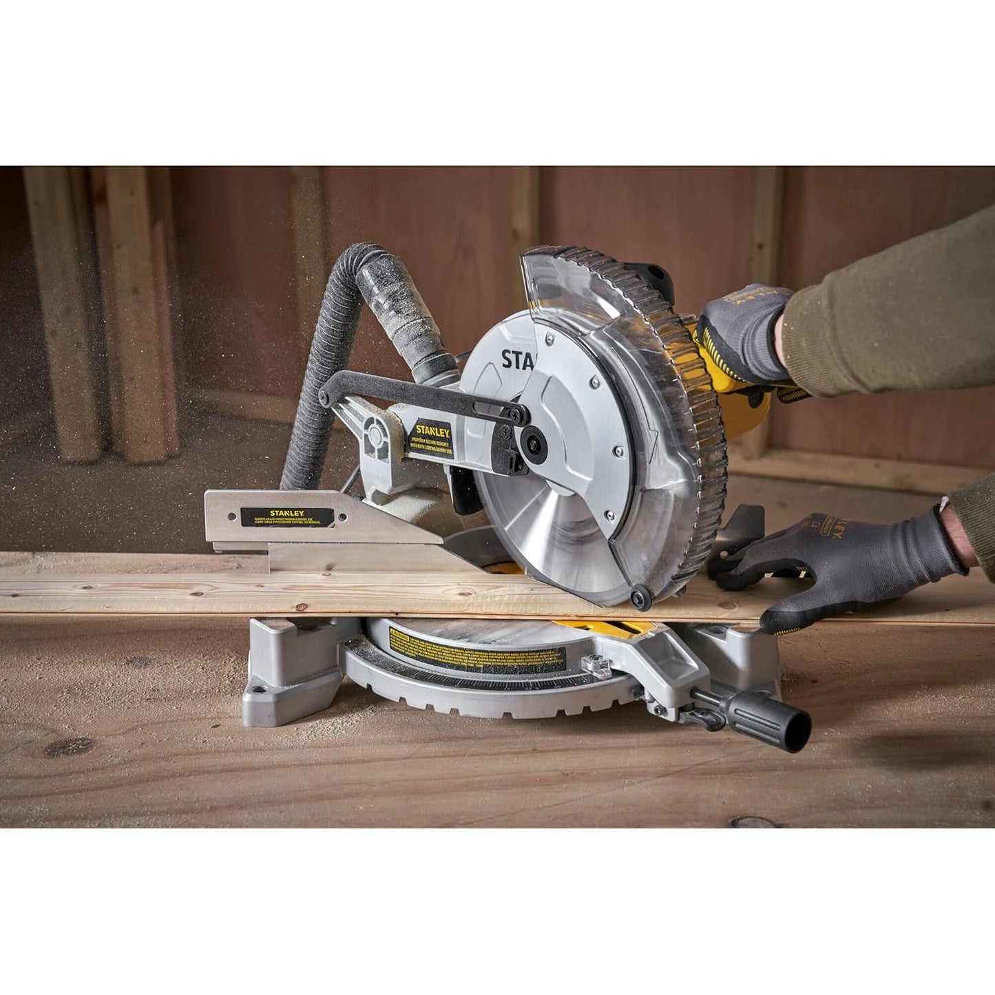 STANLEY SM16-IN 1650W 10" Compound Mitre Saw, 4800 RPM, Compact Size and Lightweight 254mm Blade Diameter+ 1 Year Warranty, (Yellow and Black)
