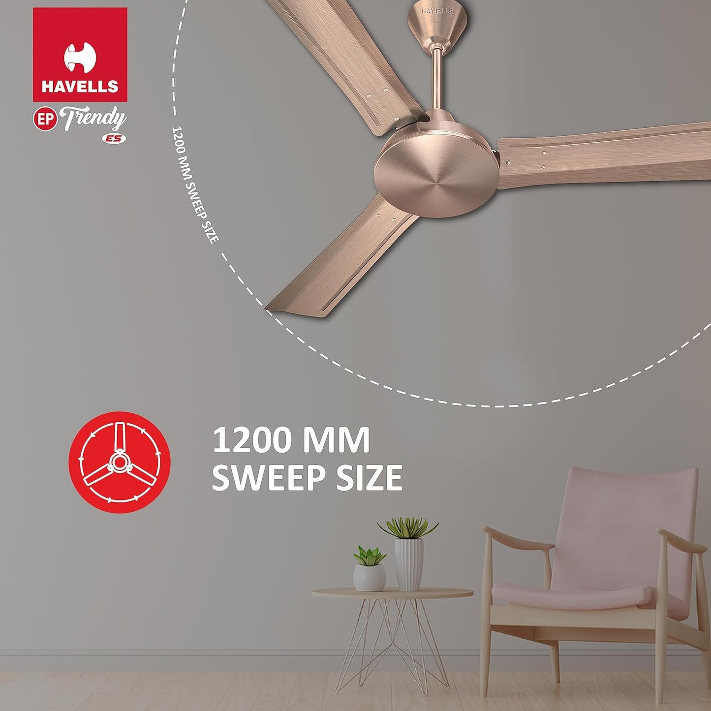 Havells 1200Mm Ep Trendy Energy Saving Ceiling Fan (Antique Copper, Pack Of 1) 1 Star