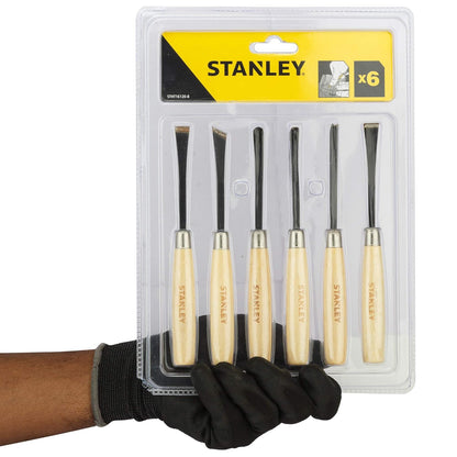 STANLEY STHT16120-8 1/4'' 6-Piece Wood Carving Chisel Set for DIY and Professional use (Brown)
