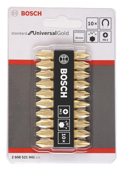 Bosch Professional Extra Hard, Double Ended Screwdriver Bits, Type Ph2-Ph2, Length 45mm, Gold, Pack Of 10