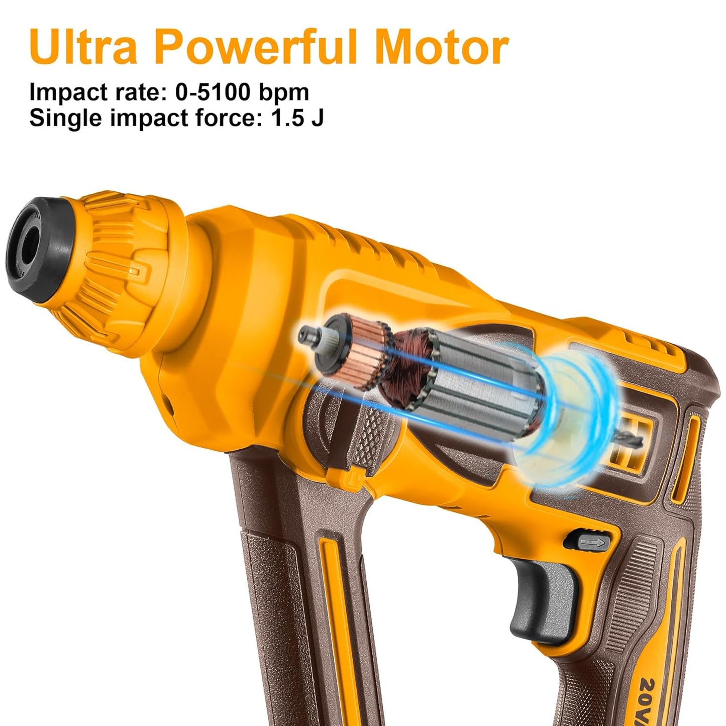 Ingco Cordless Hammer Drill Machine, Battery Hammer Drill Machine With Battery And Drill Bits, Impact Function For Home Use,Multicolour