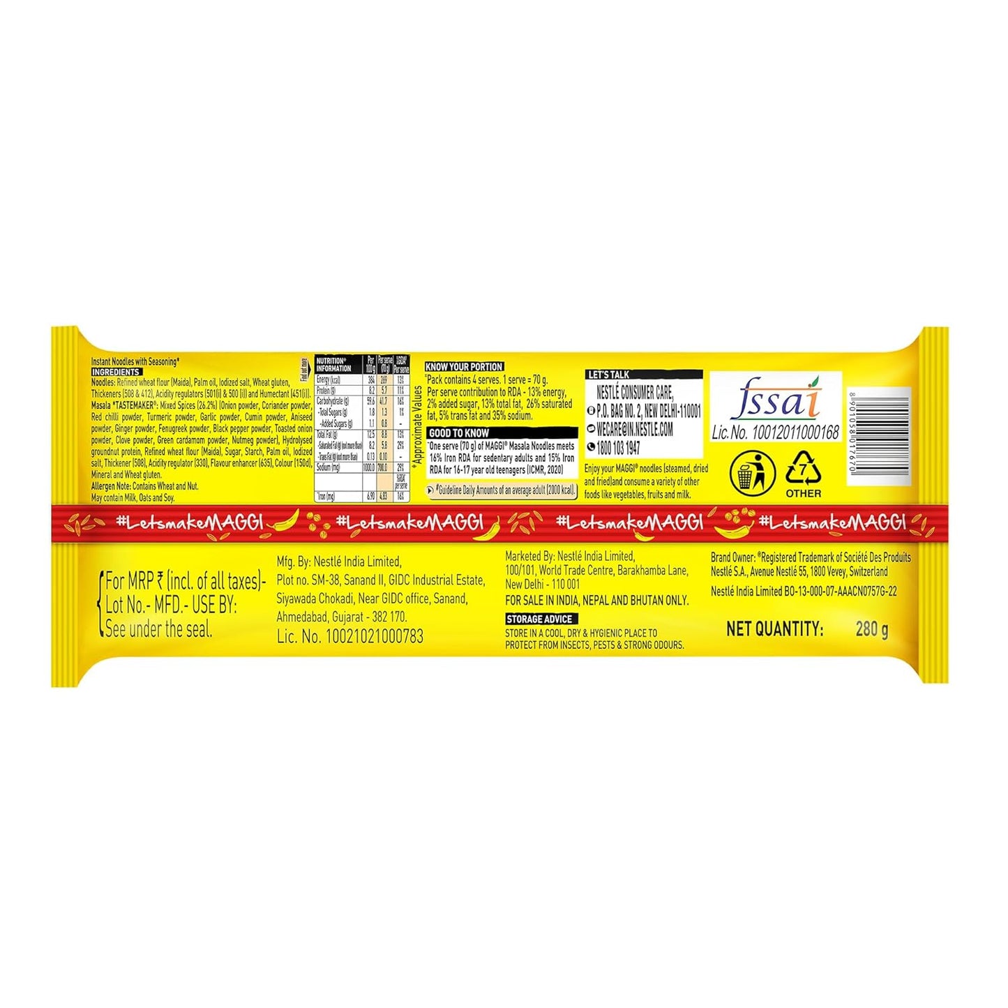 MAGGI 2-Minute Instant Noodles, Favourite Masala Taste, Masala Noodles With Goodness Of Iron, Made With Choicest Quality Spices, 280g/300g Pouch (weight may vary)
