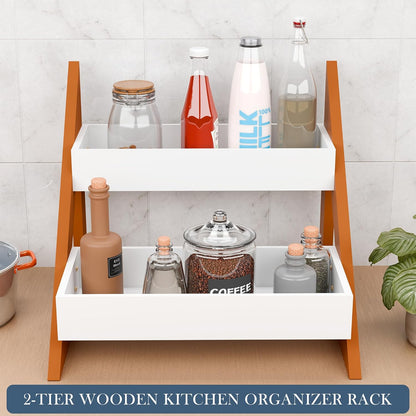 Udaipur Handicrafts Wooden Triangular Spice Rack for Kitchen Countertop Organizer | Multipurpose Jars, Bottle Holder & Home Decor Item | Standing Shelf Aesthetic Pot Stand | White