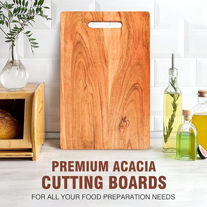 Udaipur Handicrafts Wood Chopping Board for Kitchen - 37.5x23.5x1.2cm|Reversible Cutting Board for Kitchen with Handle, Fruits & Cheese, BPA Free, Eco-Friendly, Anti-Microbial, Beige