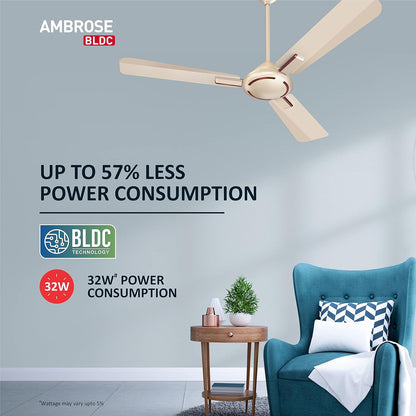 Havells 1200mm Ambrose BLDC Motor Ceiling Fan | Remote Controlled, High Air Delivery Fan | 5 Star Rated, Upto 60% Energy Saving, 2 Year Warranty | (Pack of 1, Gold Mist Wood)