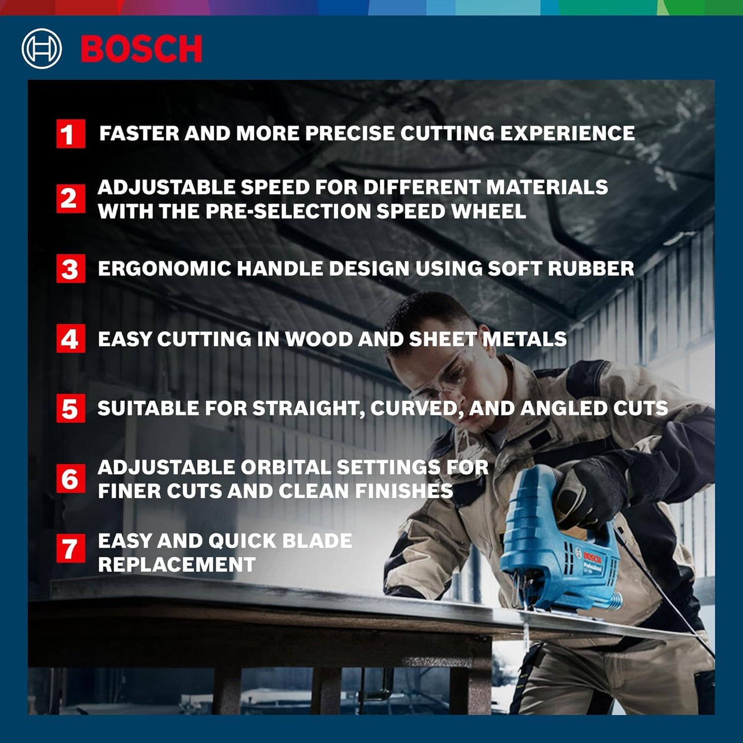 BOSCH GST 680 Corded Electric Jigsaw | 500W Motor | Stroke rate at No Load- 800-3100 spm | Cutting Depth 68mm | Lightweight & Portable | 1 Wood Blade & 1 Allen Key Included| 1 Yr Warranty
