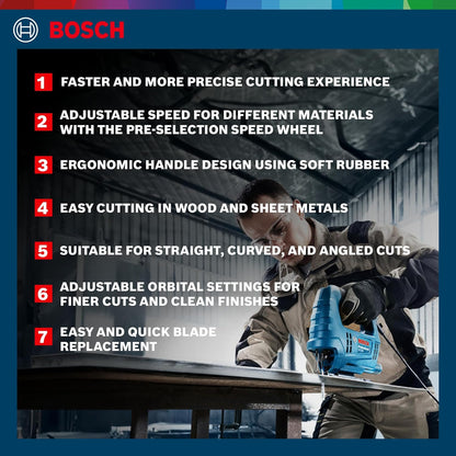 BOSCH GST 680 Corded Electric Jigsaw | 500W Motor | Stroke rate at No Load- 800-3100 spm | Cutting Depth 68mm | Lightweight & Portable | 1 Wood Blade & 1 Allen Key Included| 1 Yr Warranty