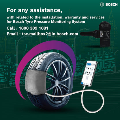 Bosch Tyre Pressure Monitoring System (TPMS) for Cars with tubeless Tyres | Pack of 4 sensors | Real-Time Tracking & Alerts via Mobile App | 5-Year Warranty