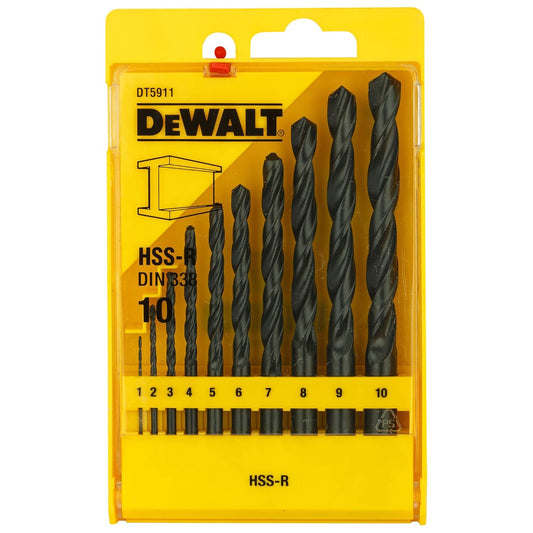 DEWALT DT5911-QZ HSS 1mm/2mm/3mm/4mm/5mm/6mm/7mm/8mm/9mm/10mm Metal Drill Machine Bit Set (Pack of 10)