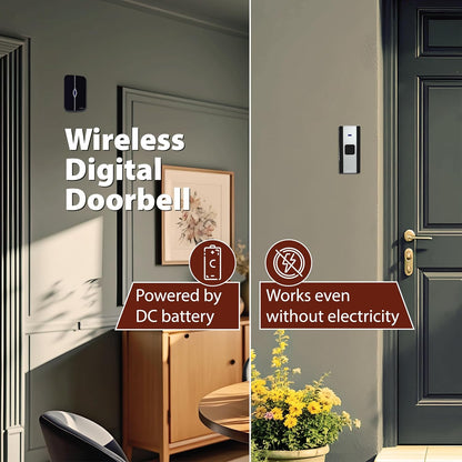 Havells Tango Wireless Digital Doorbell (White & Black), 25 Chime Melodies, 3 Volume Levels, 100m 433.92MHz Open Air Receiver and Transmitter Range,Loved by Users for LED Stylish and Superb Longevity