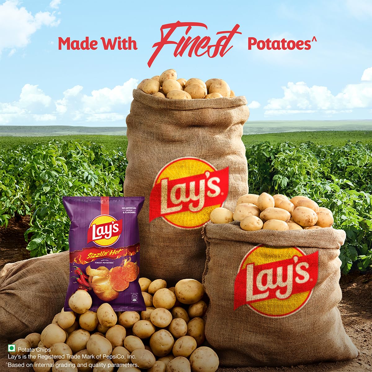 Lay's Sizzlin’ Hot Potato Chips 48g/52.9g, Crispy Wavy Chips and Snacks