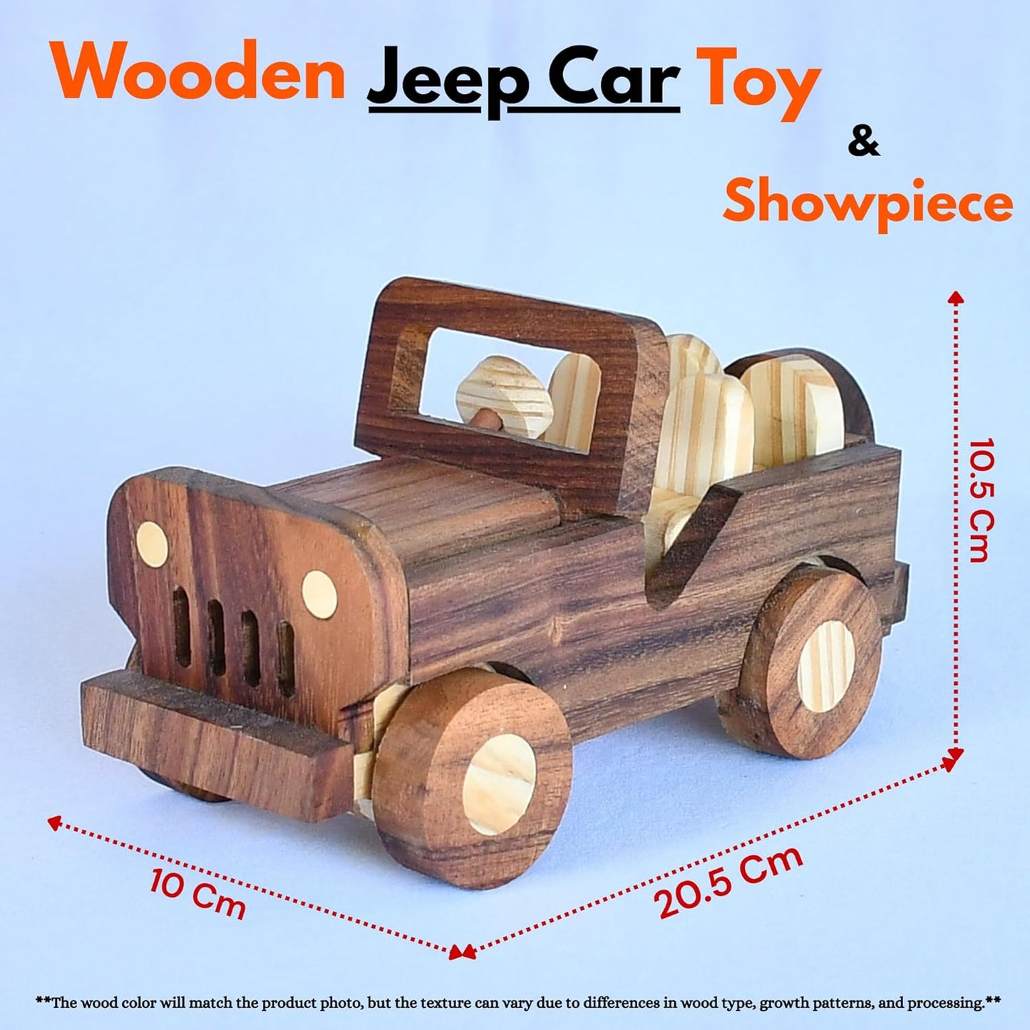 UdrCrafts® Handmade Wooden Open Gypsy Car Toy | Push Pull Toys Car for Kids | Natural Wood Non-Toxic, Showpiece for Living Room and Home Decore, 9 Months to 8 Years