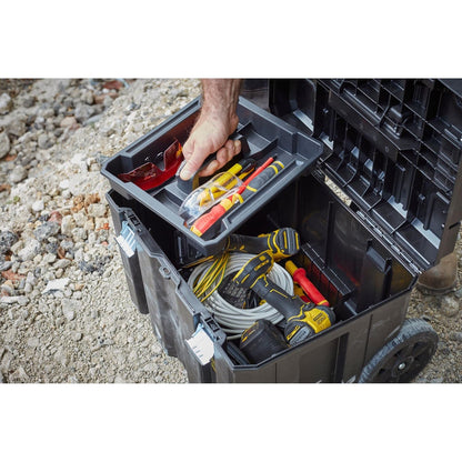 STANLEY FATMAX FMST1-75753 PRO-STACK™ Mobile Storage Box, 50 Kg Weight Capacity, Anti-Rust Metal Latches & Hinges, 7'' Durable Wheels,Telescopic Handle, Padlock Eye For Security, 100x51.2x43.5 cm
