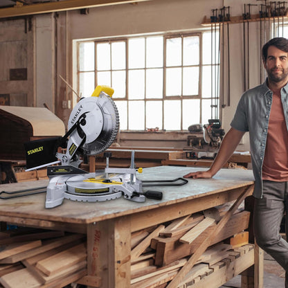 STANLEY SM16-IN 1650W 10" Compound Mitre Saw, 4800 RPM, Compact Size and Lightweight 254mm Blade Diameter+ 1 Year Warranty, (Yellow and Black)