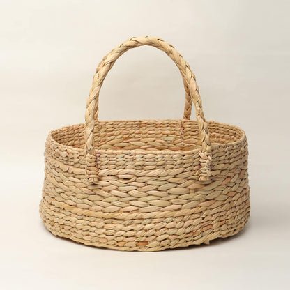 UdrCrafts® All the Cultures Fabricating India Wicker Round Baskets | Bamboo cane Storage Basket | Cane Gift Hamper | Wardrobe Basket | Jute Storage Organizer, Round, Beige (Medium, Dia25.4 X H12.7 cm)