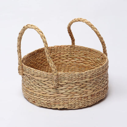UdrCrafts® All the Cultures Fabricating India Wicker Round Baskets | Bamboo cane Storage Basket | Cane Gift Hamper | Wardrobe Basket | Jute Storage Organizer, Round, Beige (Medium, Dia25.4 X H12.7 cm)
