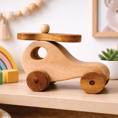 UdrCrafts® Wooden Helicopter Toy for Kids | Natural Neem Wood | Smooth Wheels | No Metal & Chemical Free | Eco-Friendly Toddler Toy