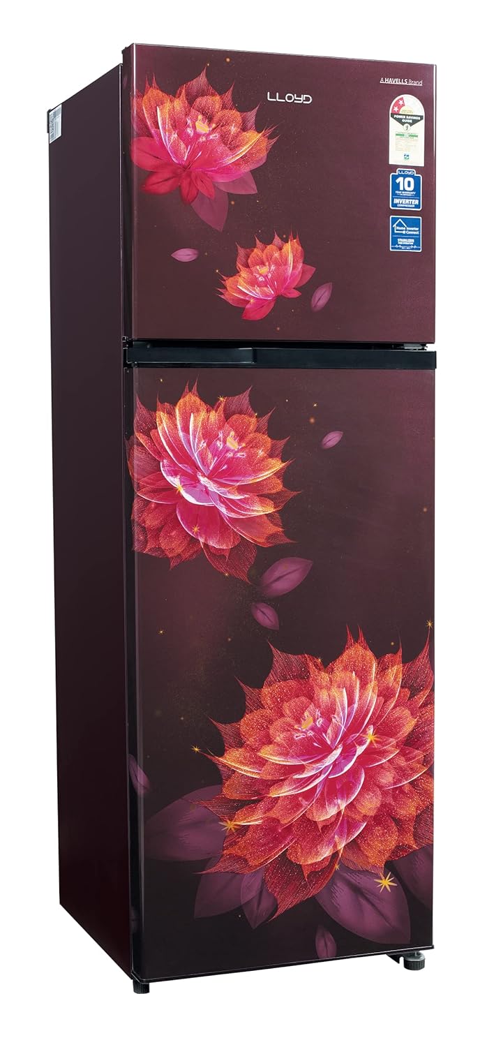 Havells-Lloyd Refrigerator Double Door 283L 2Star Inverter Sakura Red Toughened Glass/3N GLFF292ASRT1PB, Free 1 Year Extended warranty
