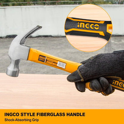 INGCO Claw Hammer, Professional Claw Hammer, 8oz/220g | 45# Carbon Steel, Heat Treatment Drop-Forged Hammerhead for Pulling nails, Prying Boards, Demolition work, Splitting Wood