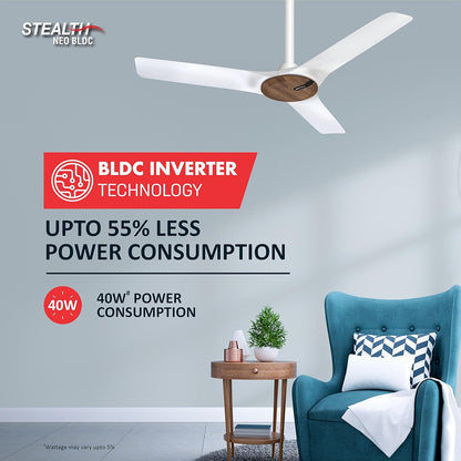 Havells 1200Mm Stealth Air Neo Bldc Motor Ceiling Fan Most Silent & Premium,5 stars With Rf Remote 100% Copper,Upto 55% Energy Saving,Flexible Timer Settings (Pack Of 1,Wood Pearl White)