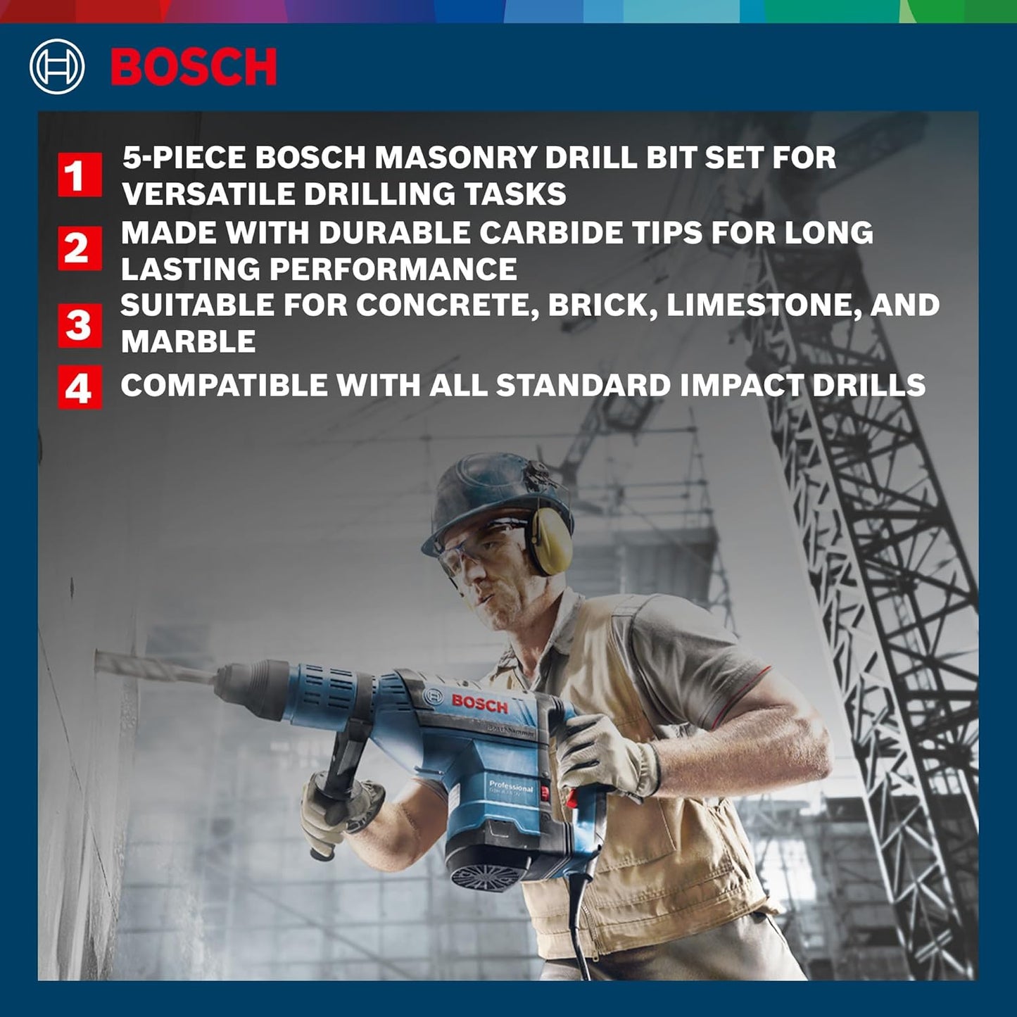 Bosch Professional Impact Drill Bit / Masonry Drill Bit Set With Diameter 4mm, 5mm, 6mm, 8mm, 10mm, Pack Of 5