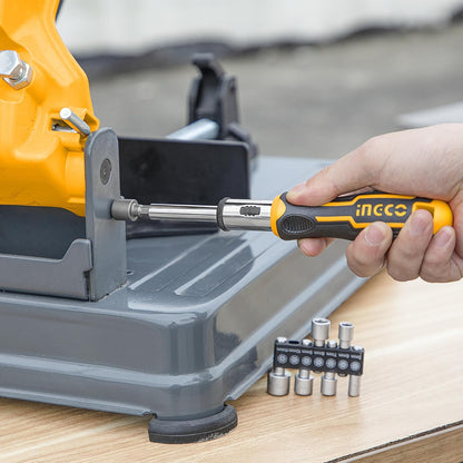 INGCO 24 IN 1 Ratchet Screwdriver Set, INGCO Style Ratchet Handle, 16 Pcs Screwdriver Bits, 7 Pcs 1/4" Power sleeve