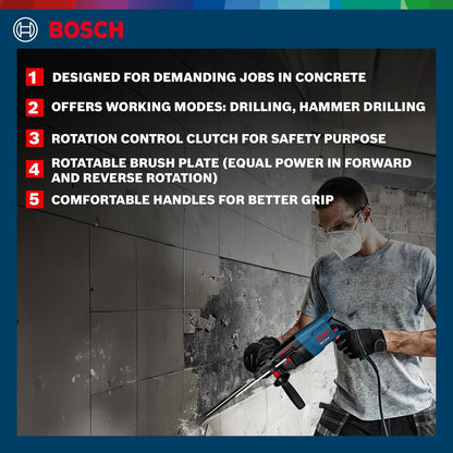BOSCH GBH 2-26 RE Professional Rotary Hammer - SDS Plus | 800 W | SDS Plus Tool Holder | Rated Speed 0-900 rpm | Impact Rate 0-4000 BPM | Impact energy 0-2.7 J| Rotation Control Clutch | 1 Yr Warranty