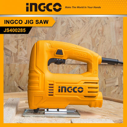 INGCO Jig Saw, Corded Jigsaw with Scale Ruler, 400W | 800-3000rpm | With 1pcs Saw Blade, Bevel Cutting: ±45°, Max Cutting Depth 55mm for Wood