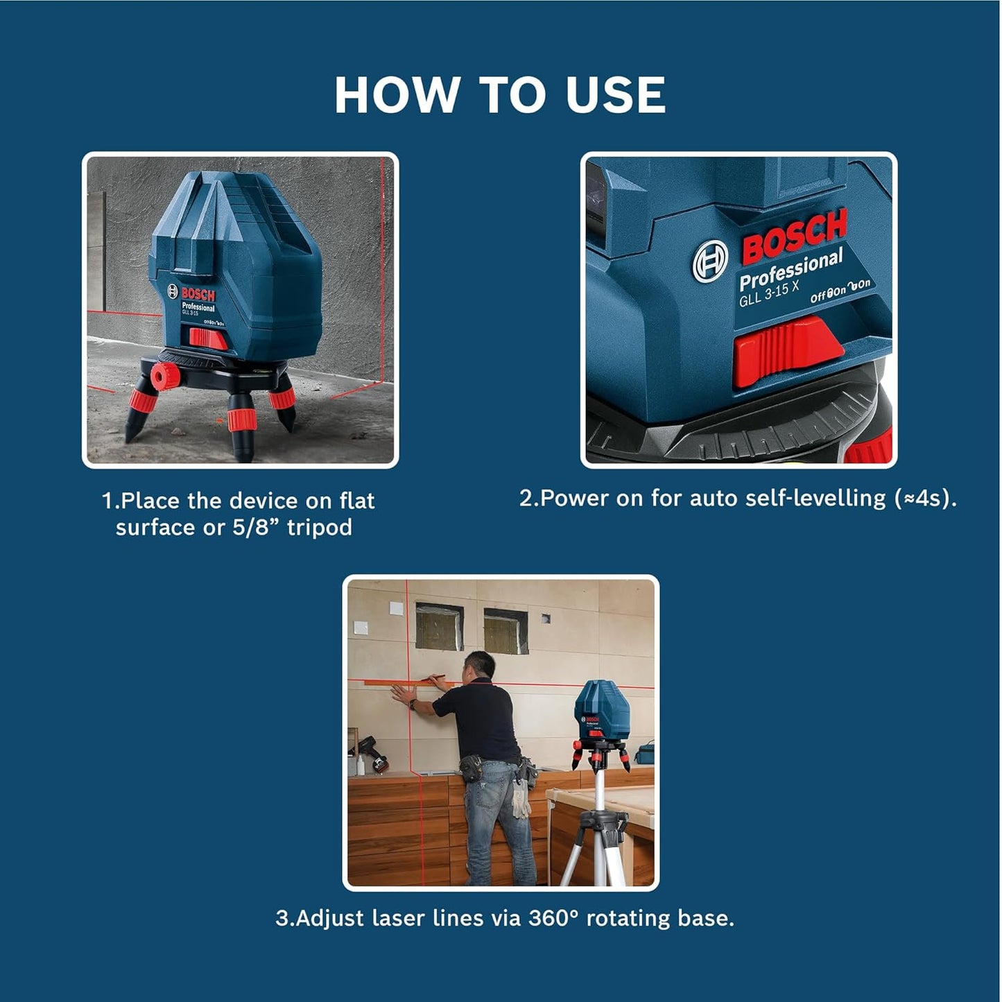 Bosch Professional GLL 3-15X Line Laser, IP54 15m Self Levelling (Accuracy: ± 0.2 mm/m, Blue)