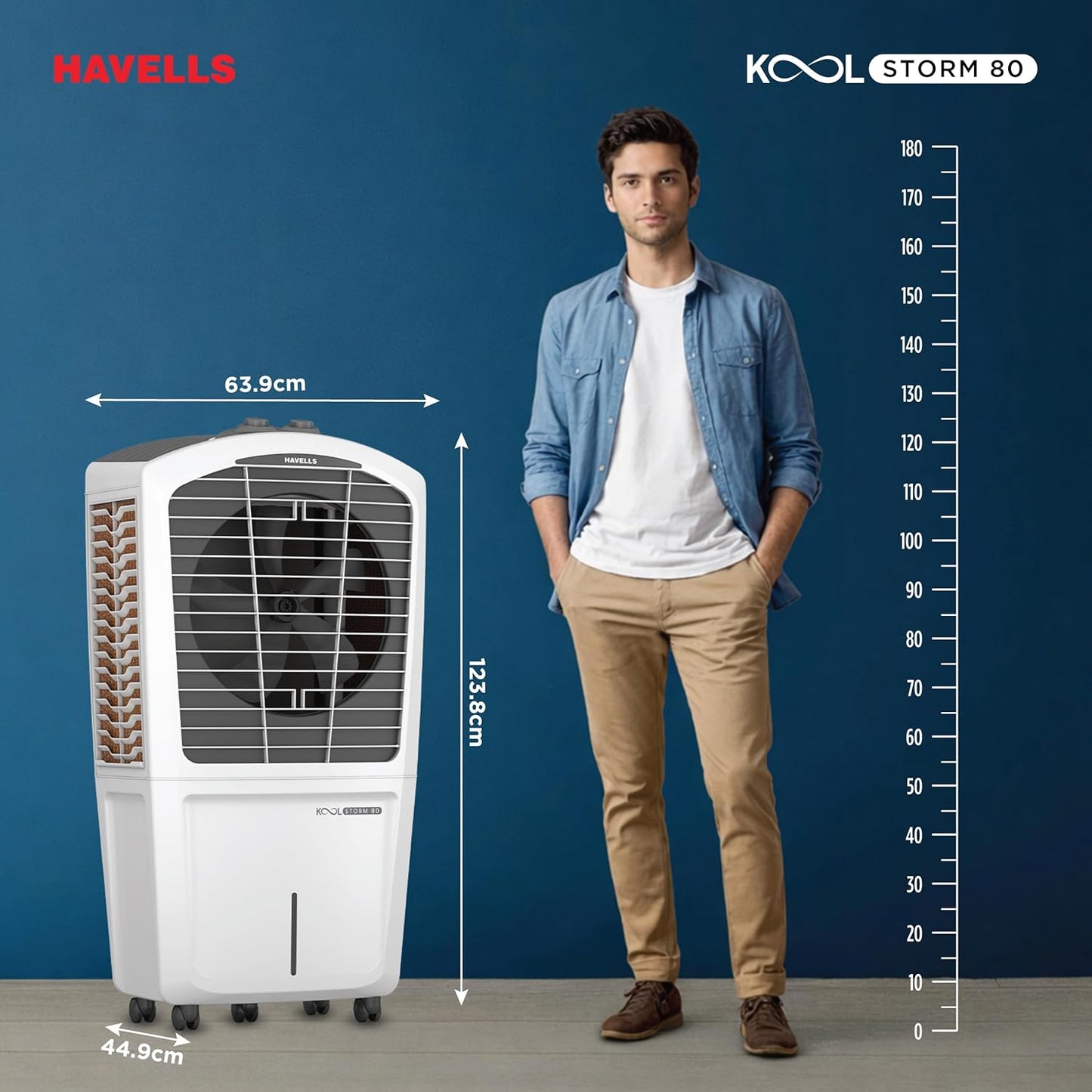 Havells KoolStorm 80 L Desert Air Cooler for Home/Office|Powerful Air-Delivery|Dual Flow Technology| Bacteria Shield Honeycomb Pads|XXL Ice Chamber| Ice Chill Drip Technology|Front Wheels with brakes