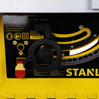 STANLEY SST1801-IN 1800W 254mm Table Saw With Frame, For Heavy-Duty Applications & Cutting Plywood, 150-hours Runtime, Compatible with 10” Cutting Blades, 1 Year Warranty, Yellow and Black