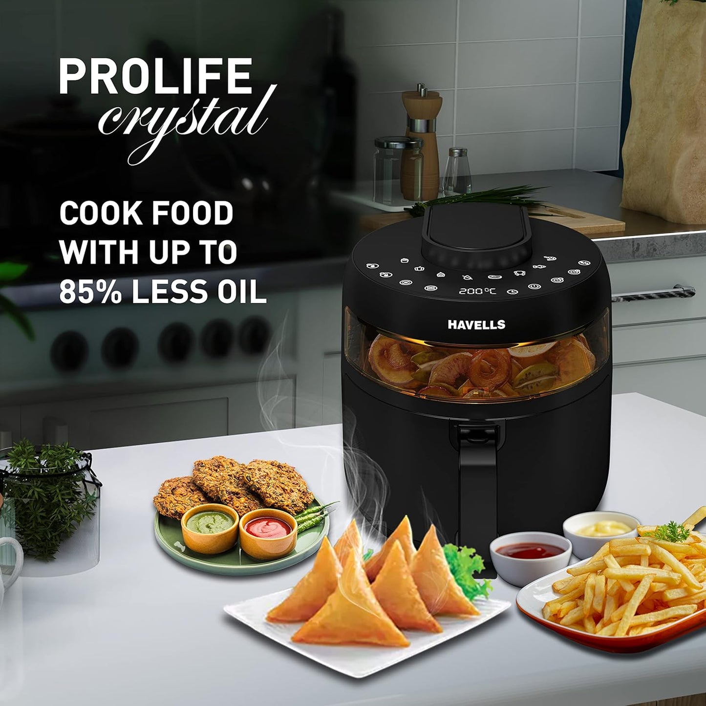 Havells Prolife Crystal Digital Air Fryer 5.5L, 1500W|D 8 Pre-sets| Aerocrisp Technology with 85% Less Oil Cooking| Dehydrator Mode| Auto-Shutoff|See-Through Window| 2Yr Door Step Warranty by Havells
