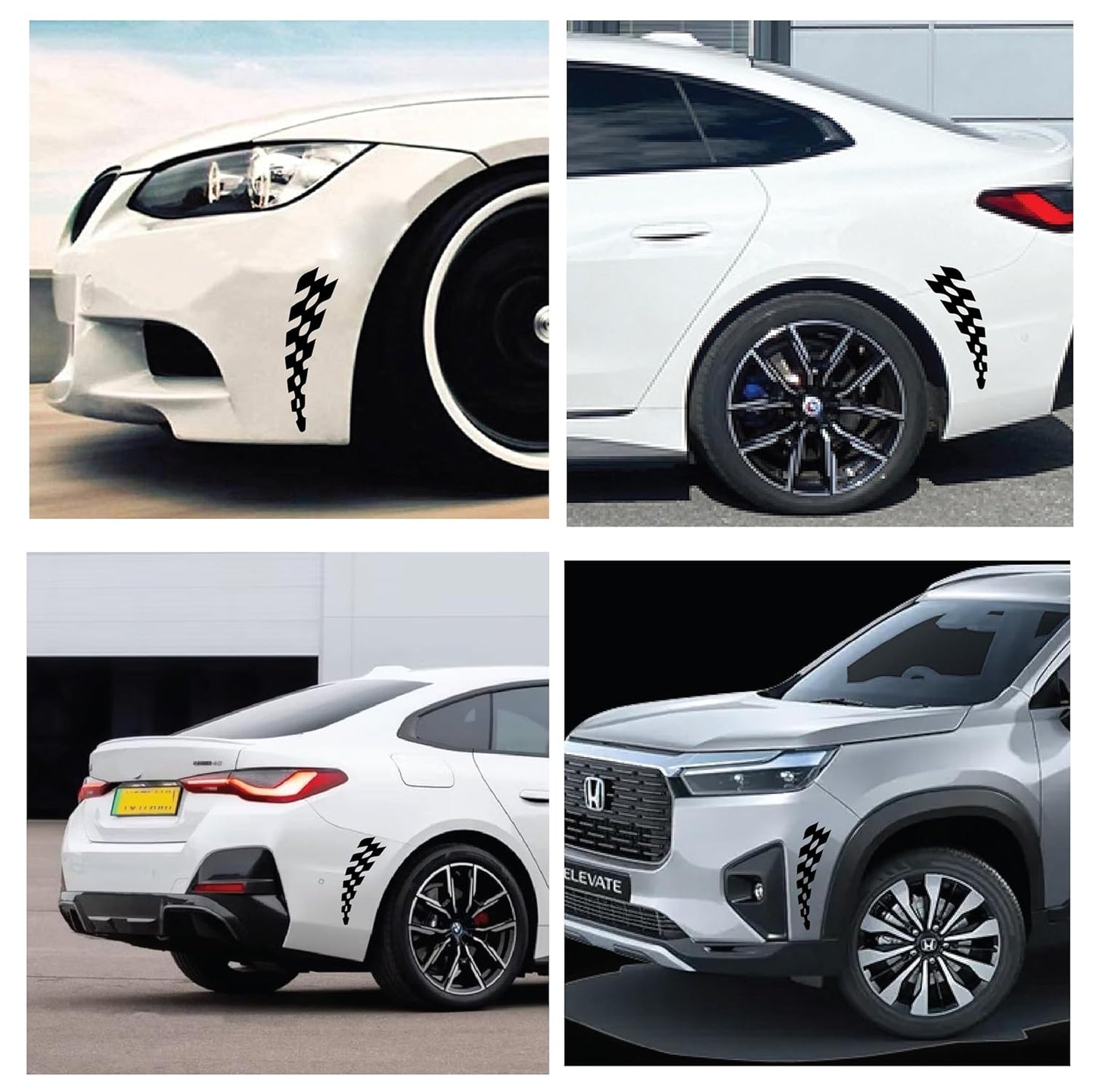 Akshar Arts Bhuwana  2 PCS Car Bumper Sticker Exterior for Front Back Checkered Flag Decals L X H 30 X 11 Cms (Black)(Vinyl)