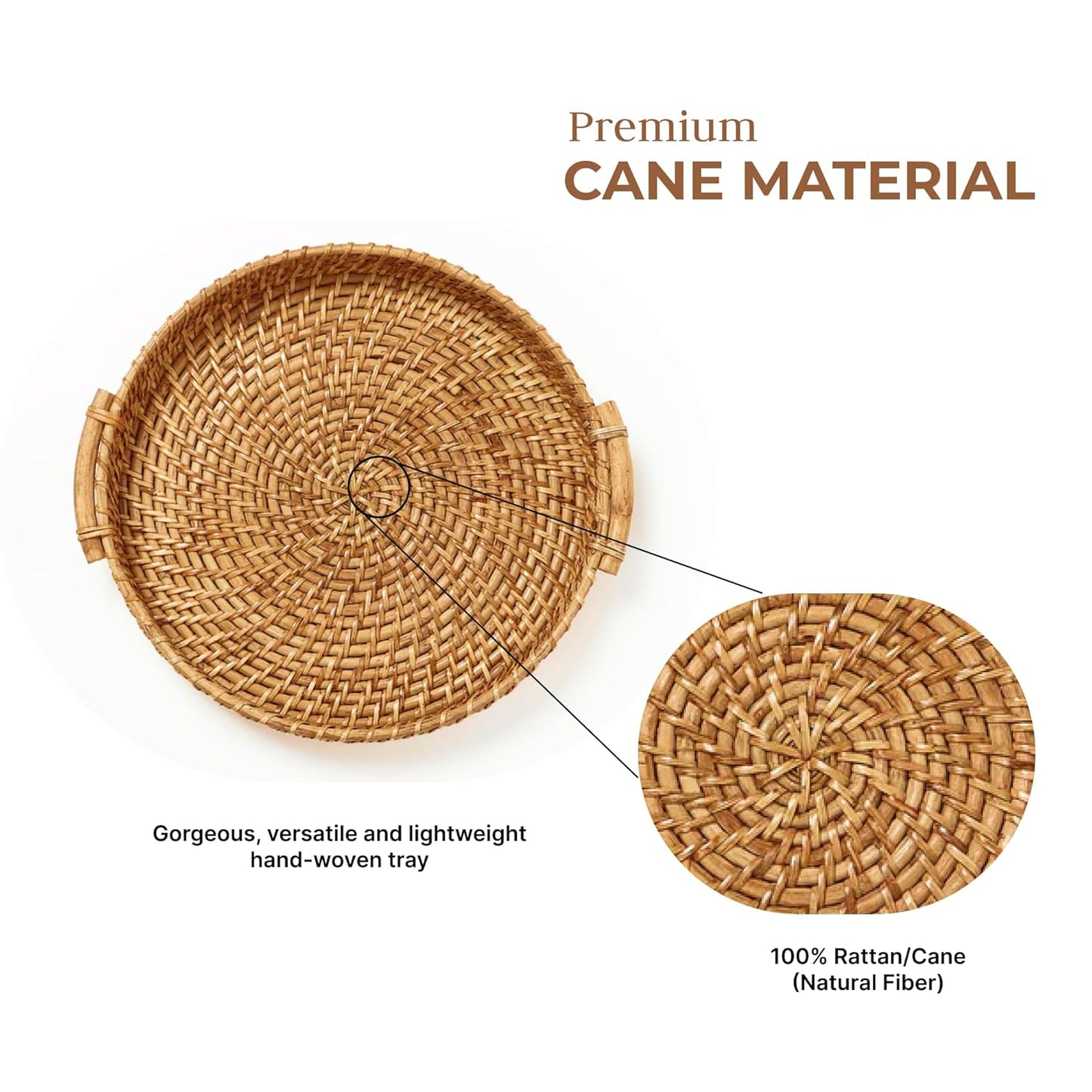 UdrCrafts®  All the Cultures Fabricating India Bamboo Cane Serving Tray | Serveware for Dining Table | Rattan Tea Tray | Wooden Trays for Decoration - Round, Brown (Dia-31 x H8 cm)