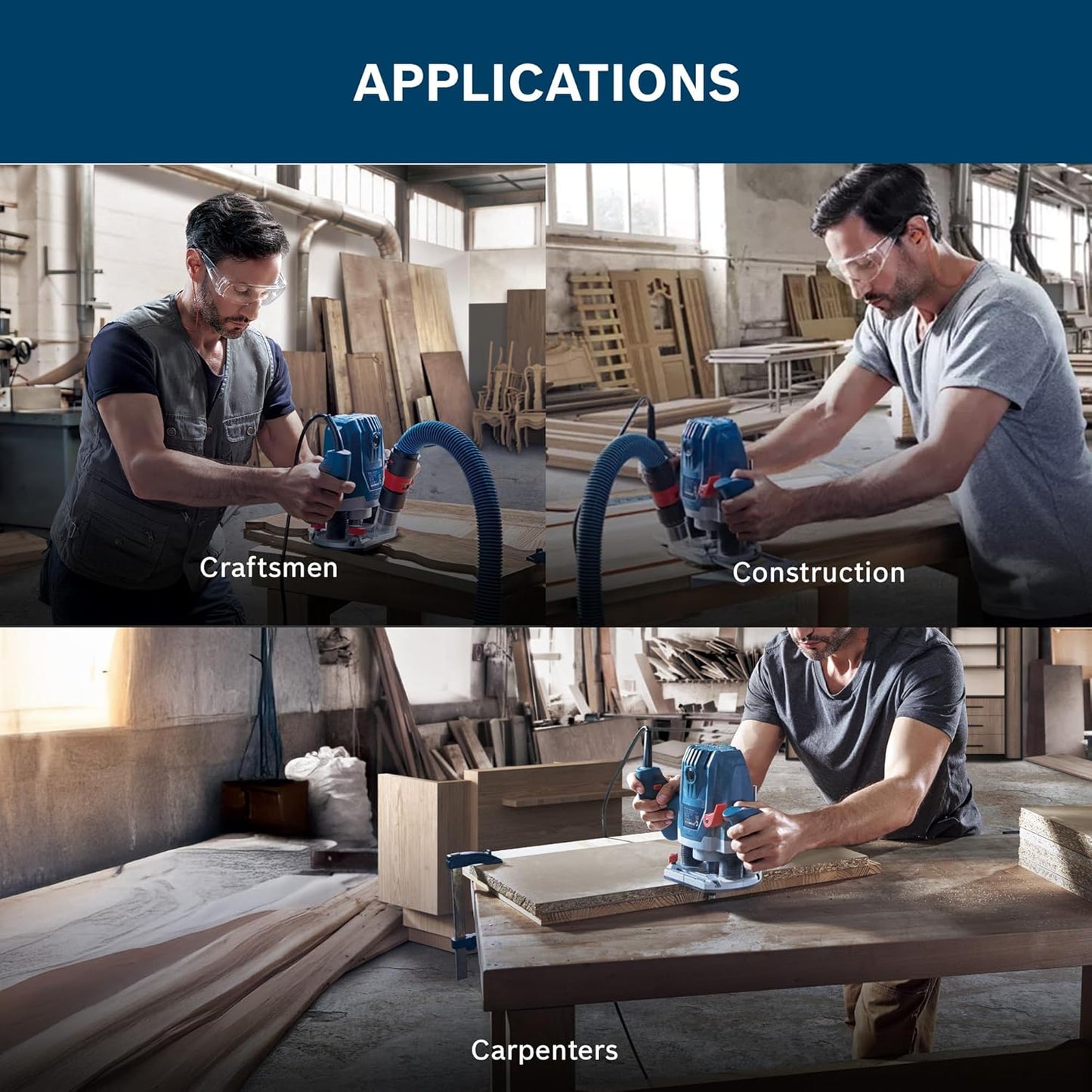 Bosch GOF 130 Corded Electric Router, 1,300W, 8 mm Bit, 28,000 rpm, 40 mm, Variable Speed, Restart Protection, Constant Speed, 3.5 kg + 8 Bosch Accessories, 1 Year Warranty