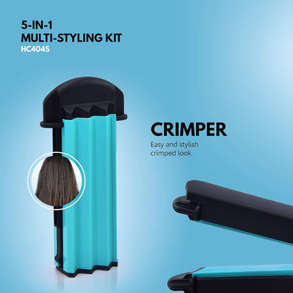 Havells 5-in-1 Multi Styling Kit - Straightener, Curler, Crimper, Conical Curler & Volume Brush | For Multiple Hair Styles | 2 Years Guarantee | Blue/Black | HC4045