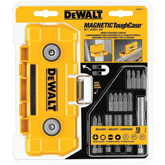 DEWALT DWMTC15 Impact Driver Bit Set with Magnetic Tough Case, 15-Piece Carbide Tipped Bits
