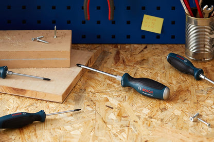 BOSCH Professional 6-Piece Screwdriver Set - Ideal for General Use, Chiselling, & Loosening Seized Fasteners (75, 100 & 125mm Length) Blue