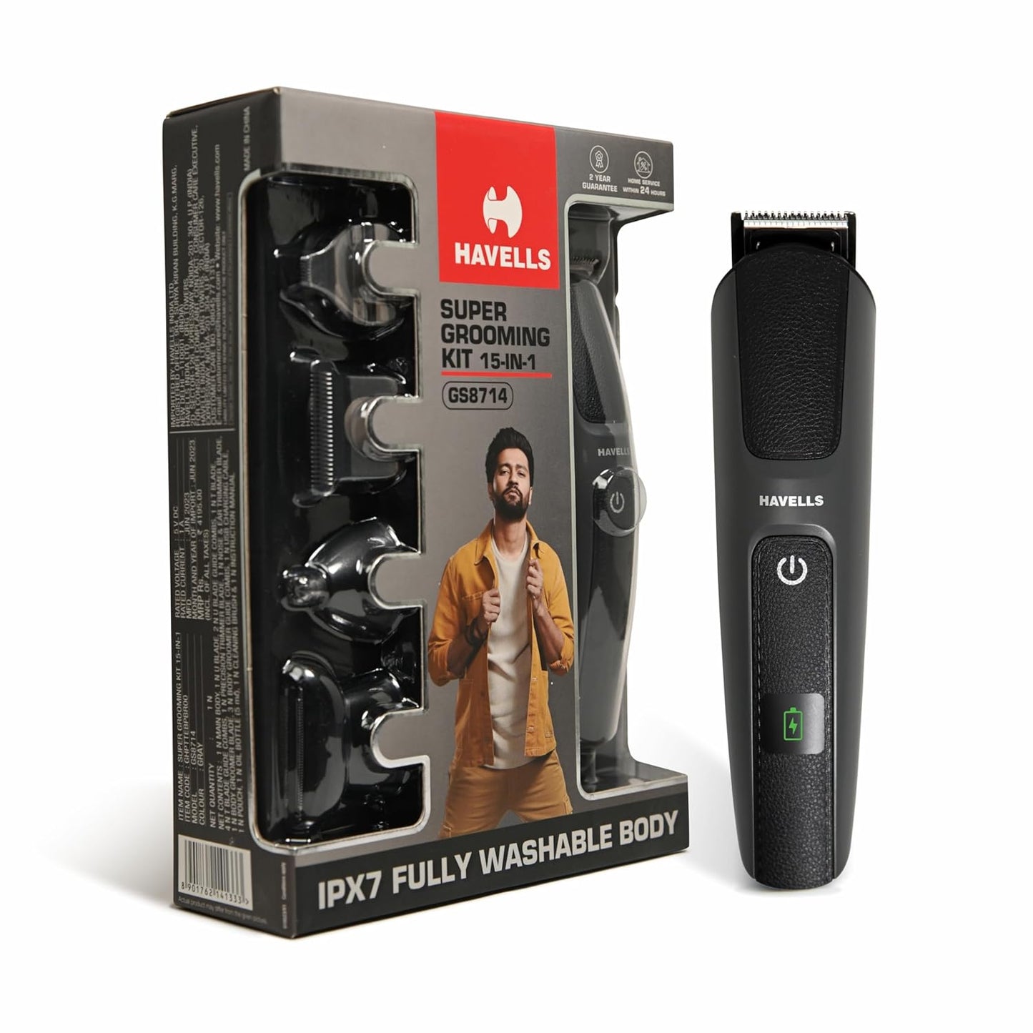 Havells Super Grooming Kit Gs8714,15 In 1,Ipx7 Fully Washable,Full Body Hair Trimmer Groomer For Men,120 Min Of Run Time With Fast Charge,Corded Electric