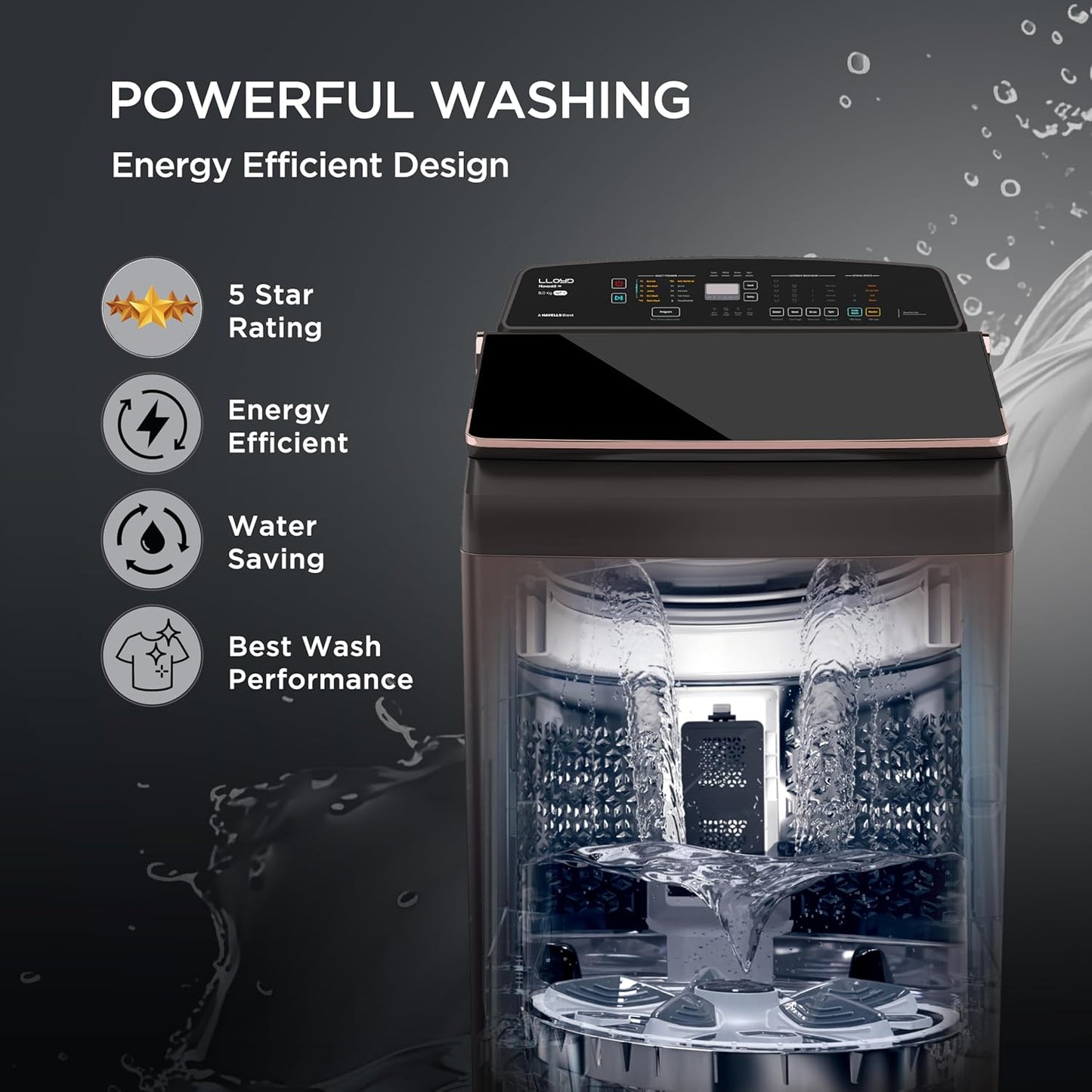 Havells-Lloyd 8.5 Kg 5 Star Fully Automatic Intelli Inverter Motor Top Load Novante IOT With With In Built Heater Washing Machine (GLWT855N12CB Copper Blush)