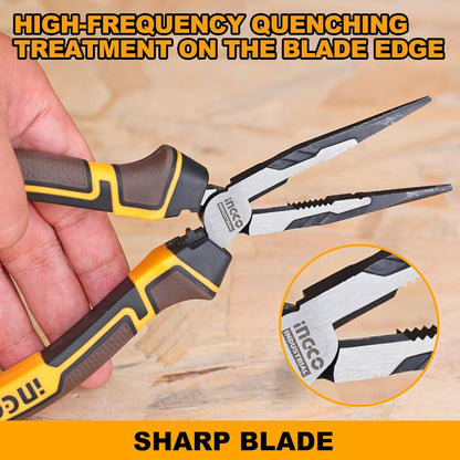 INGCO 3 Pcs High Leverage Pliers Set, Cr-V, 8" Combination Plier, 7" Diagonal Cutting Plier, 6" Long Nose Plier, Saving 30% Strength