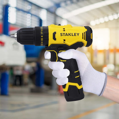 STANLEY SCH10D2K-IN(12 V)Brushed Cordless Hammer Drill Driver,2x2Ah Batteries&1.5A Charger,LED Light,Variable Speed Trigger Switch,Forward/Reverse Button,10mm Chuck,Clutch Setting 20+1,1 Year Warranty