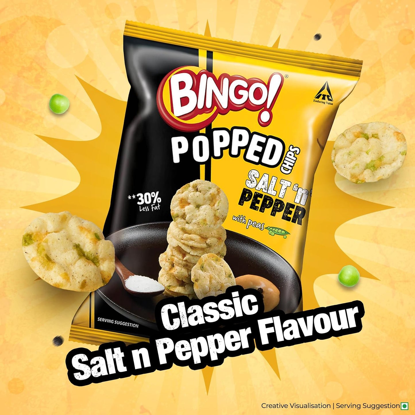 Bingo! Popped Chips - Airy, Crunchy, Zero-Gravity Snacks with 30% Less Fat (Indian Spice Mix Flavour)- Not Fried, Not Baked, Just Popped! - 25g
